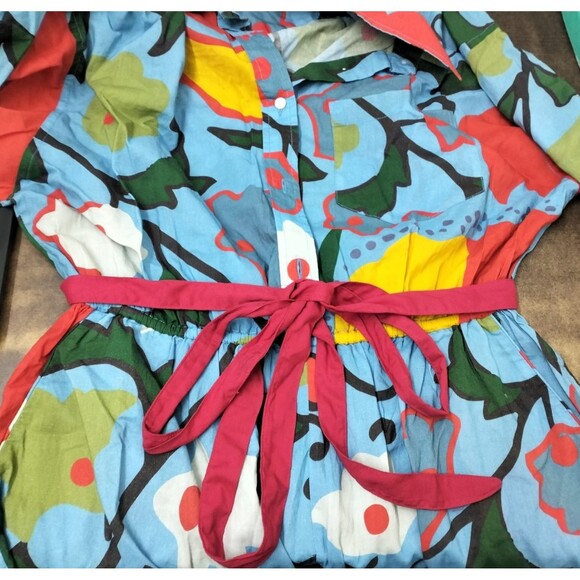 Rhode Resort Tara Jumpsuit Rainbow Floral Printed Collared Cotton L NEW 281977 - Picture 6 of 7